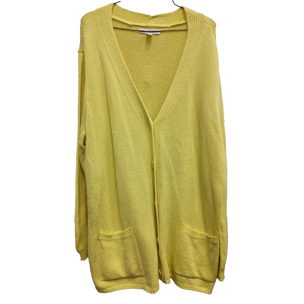 Girl With Curves Cardigan Womens Size 1X Yellow Button Front Capsule Lagenlook